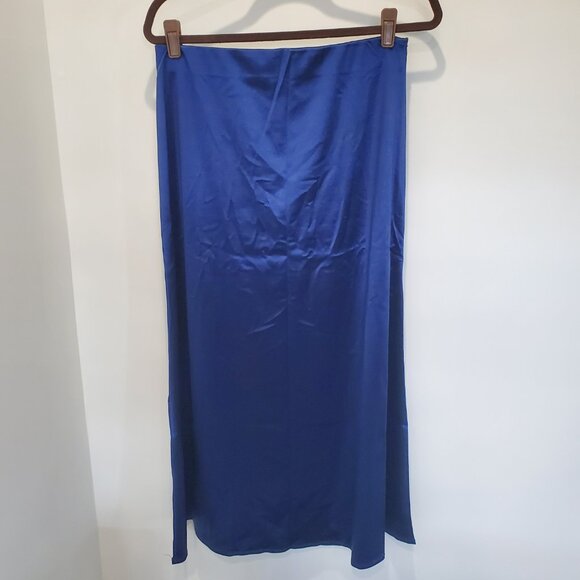 New Without Tags Royal Blue Satin Elastic High Waist Stretch Maxi Skirt  L/XL - Picture 5 of 11